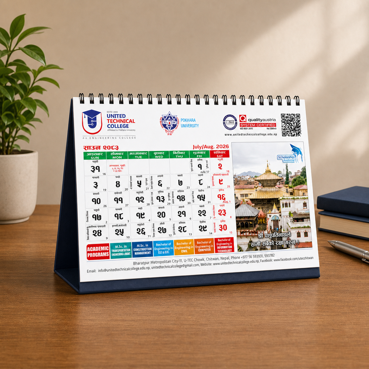A table calendar prepared for professional print production